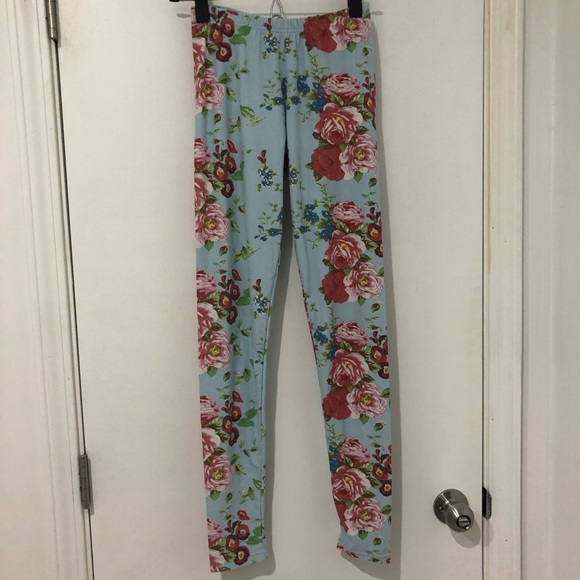 Blue Floral Rose Ultra Soft Leggings One Size - Picture 1 of 6